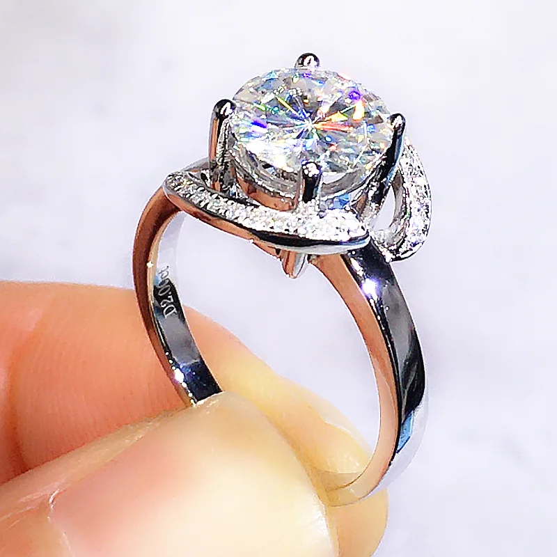 4 5 6 Carat Solid Au750 18K White Gold Ring DVVS Moissanite Diamonds Round Wedding Party Engagement Anniversary Ring