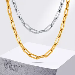 Vnox Stainless Steel Rectangular Link Chain Chokers,Punk Style Gold Color Men Women Link Necklace, New Paperclip Chain Collar