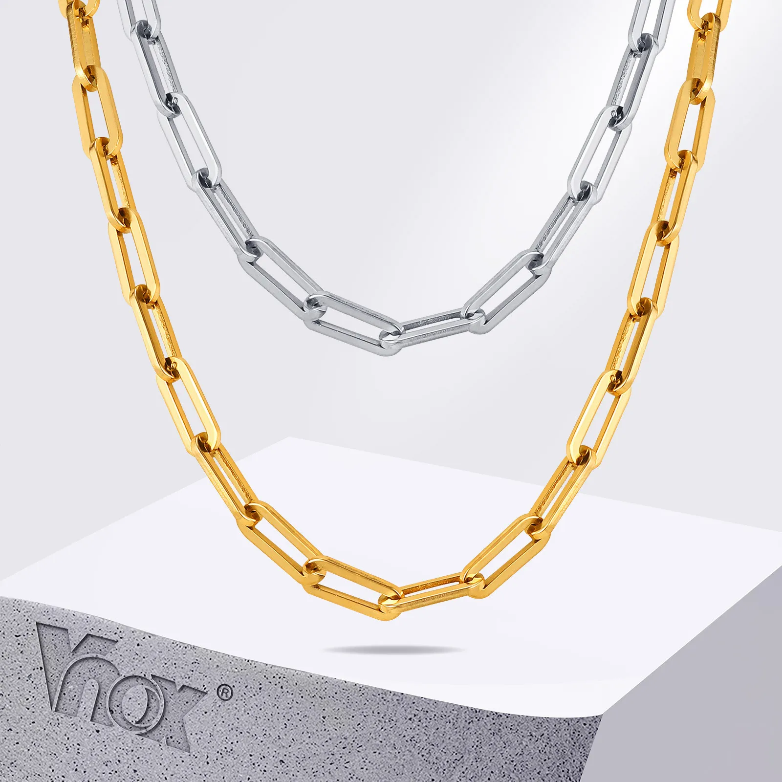 Vnox prostokątny łańcuszek ze stali nierdzewnej Chokers, styl punkowy złoty kolor mężczyźni kobiety naszyjnik z ogniwami, nowy spinacz łańcuszek kołnierz