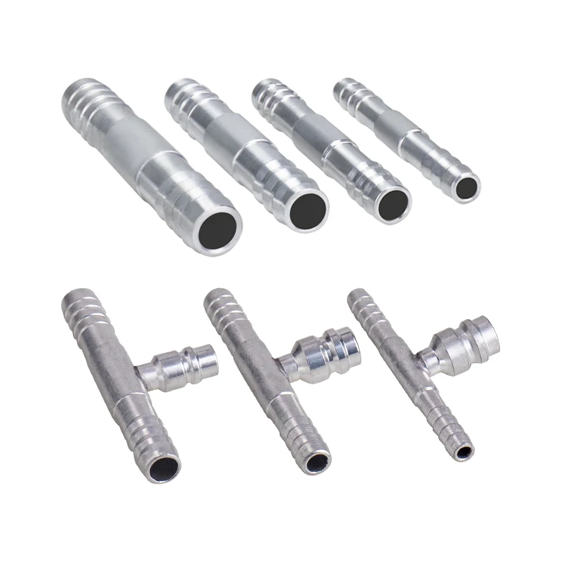 #6 #8 #10 #12 Straight Splice Push in Fitting Aluminium With Gas Nozzle A/C Refrigerant Hose Barb Fitting 3/8 1/2 5/8 3/4