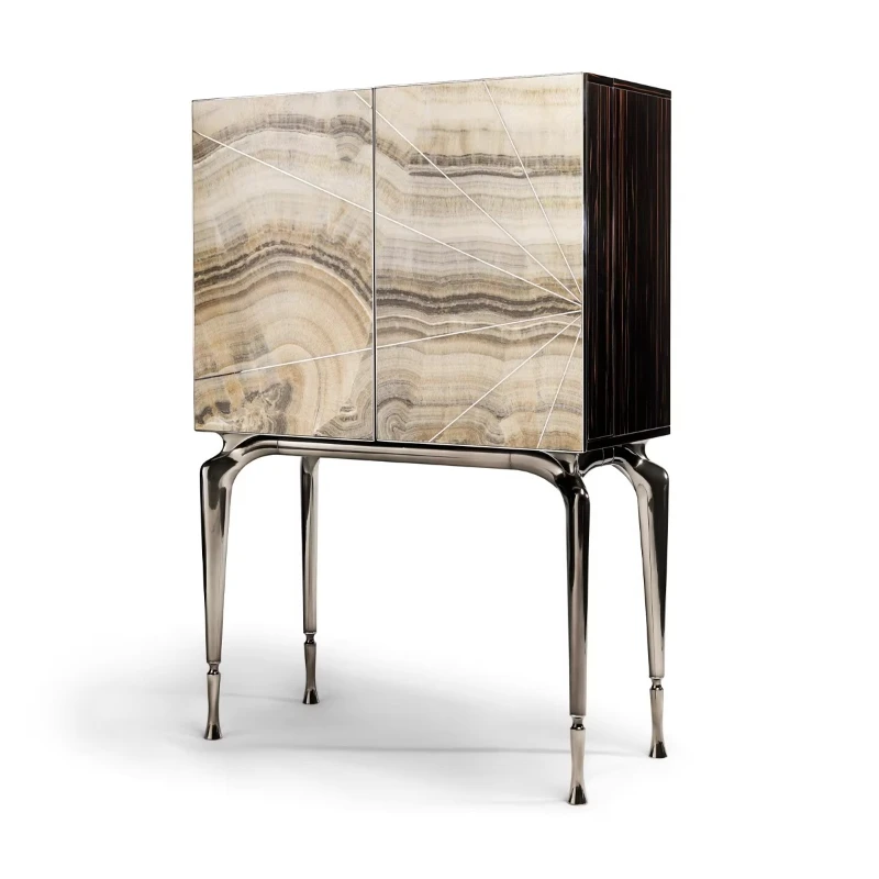 Living room luxury style furniture metal ebony cabinets storage