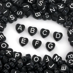 300/500pcs black and white flat acrylic heart-shaped A- Z mixed letter beads making handmade bracelet necklace DIY accessories