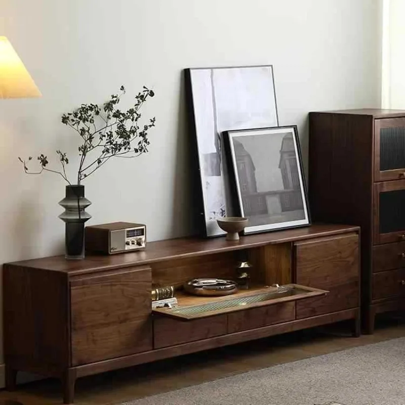 

North American black walnut TV cabinet Nordic simple storage living room creativity