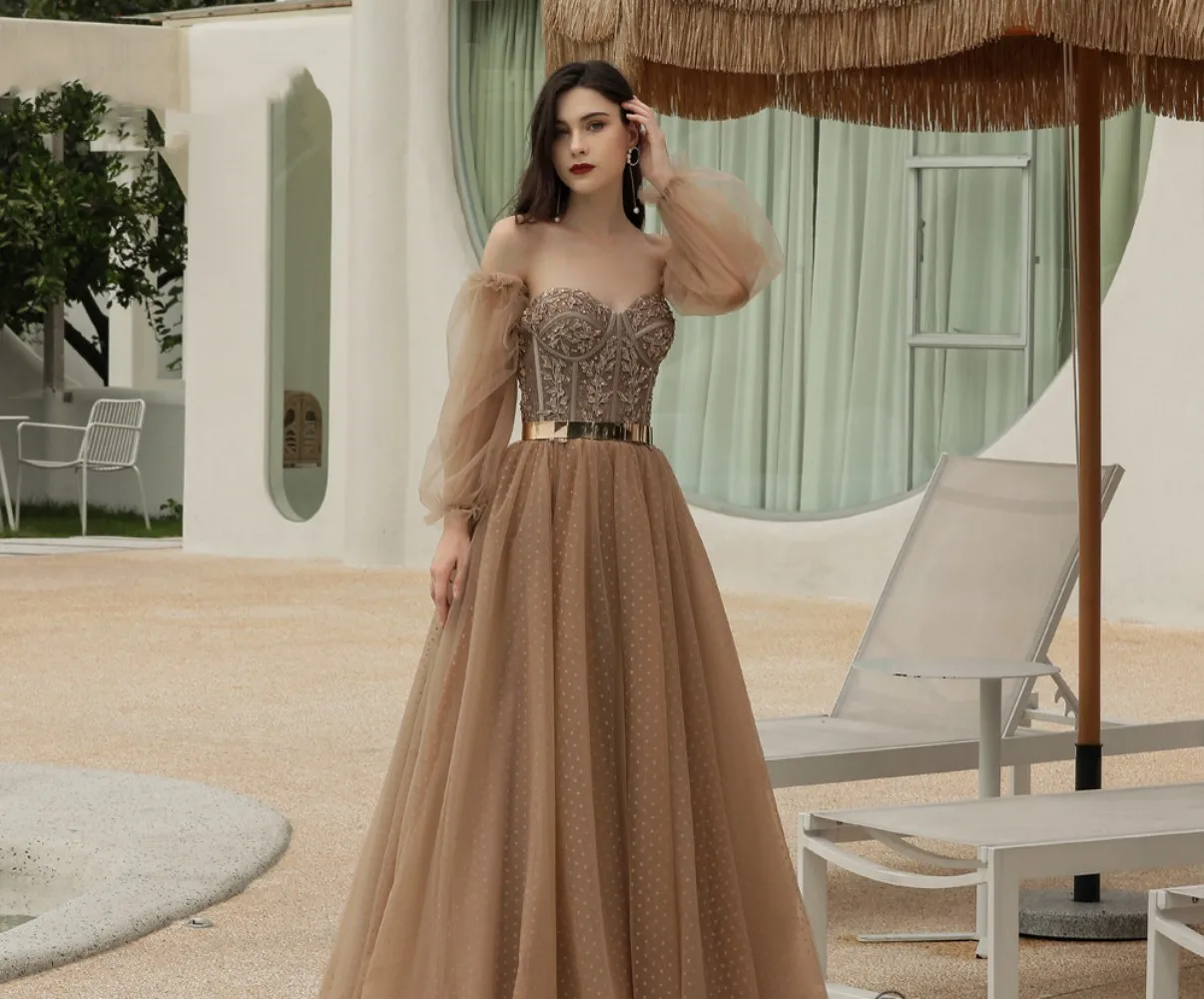 Lange Avondjurk Afneembare Trein Stippen Tule Vintage Prom Jurken Vrouwen 2023 Strapless Lijfje Feestjurk