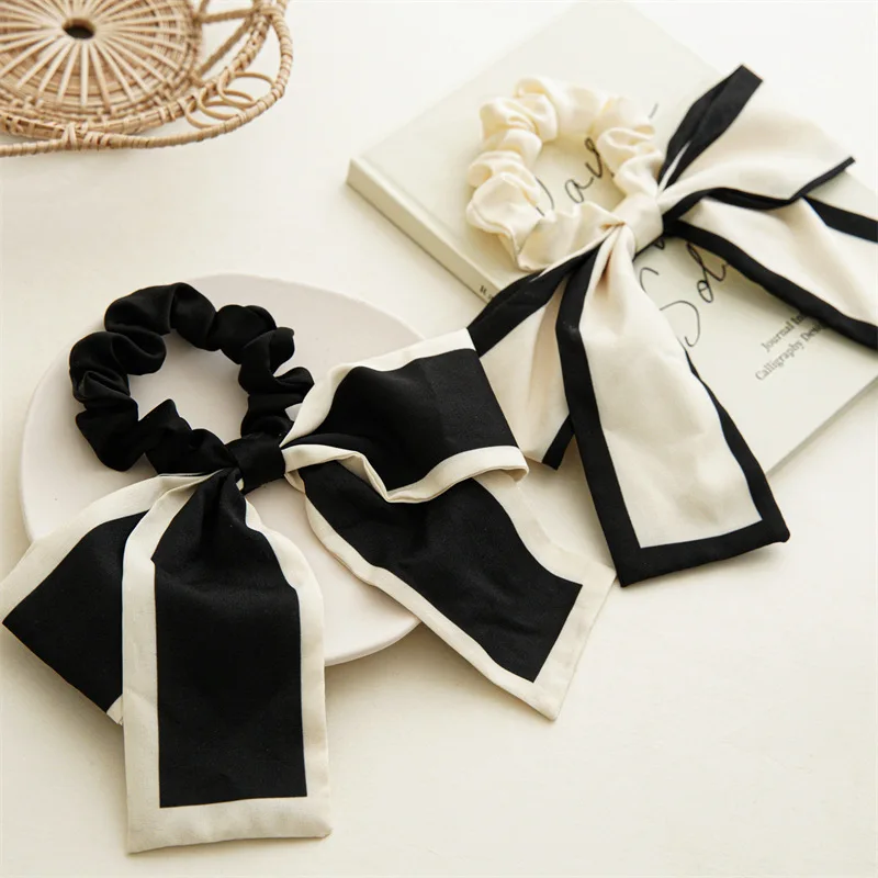 1Pcs Fashion Solid Bow Ribbon Tassel Hair Scrunchies Elastic Hair Bands For Women Girls Party Ponytail Headwear Hair Accessories