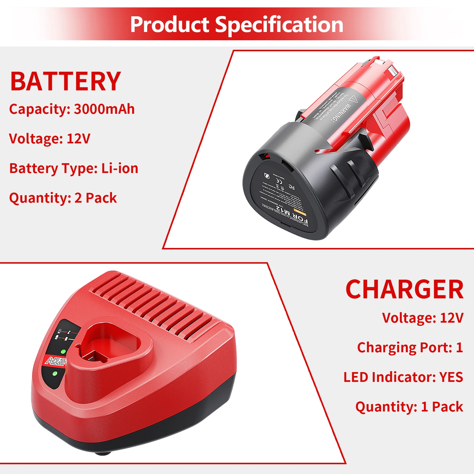 12V 3.0/6.0/9.0Ah Replacement Battery For Milwaukee M12 XC 48-11-2401, 48-11-2402, 48-11-2420, 48-11-2411,48-11-2412,M12B2,M12B4