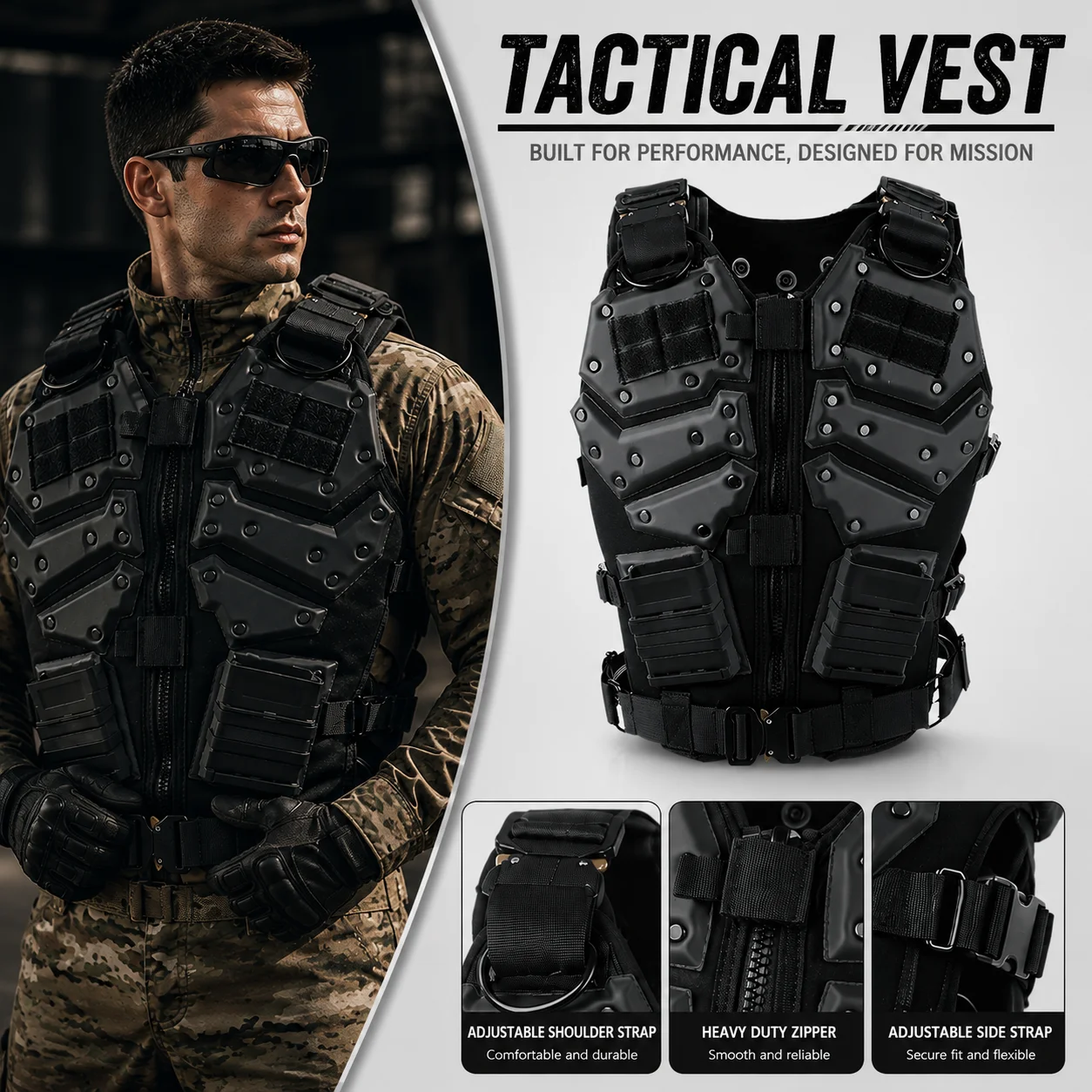 TF3 Tactical Vest MOLLE Airsoft Vest Outdoor Training Gear Adjustable Combat Vest for CS Game Military Style Hunting Activities