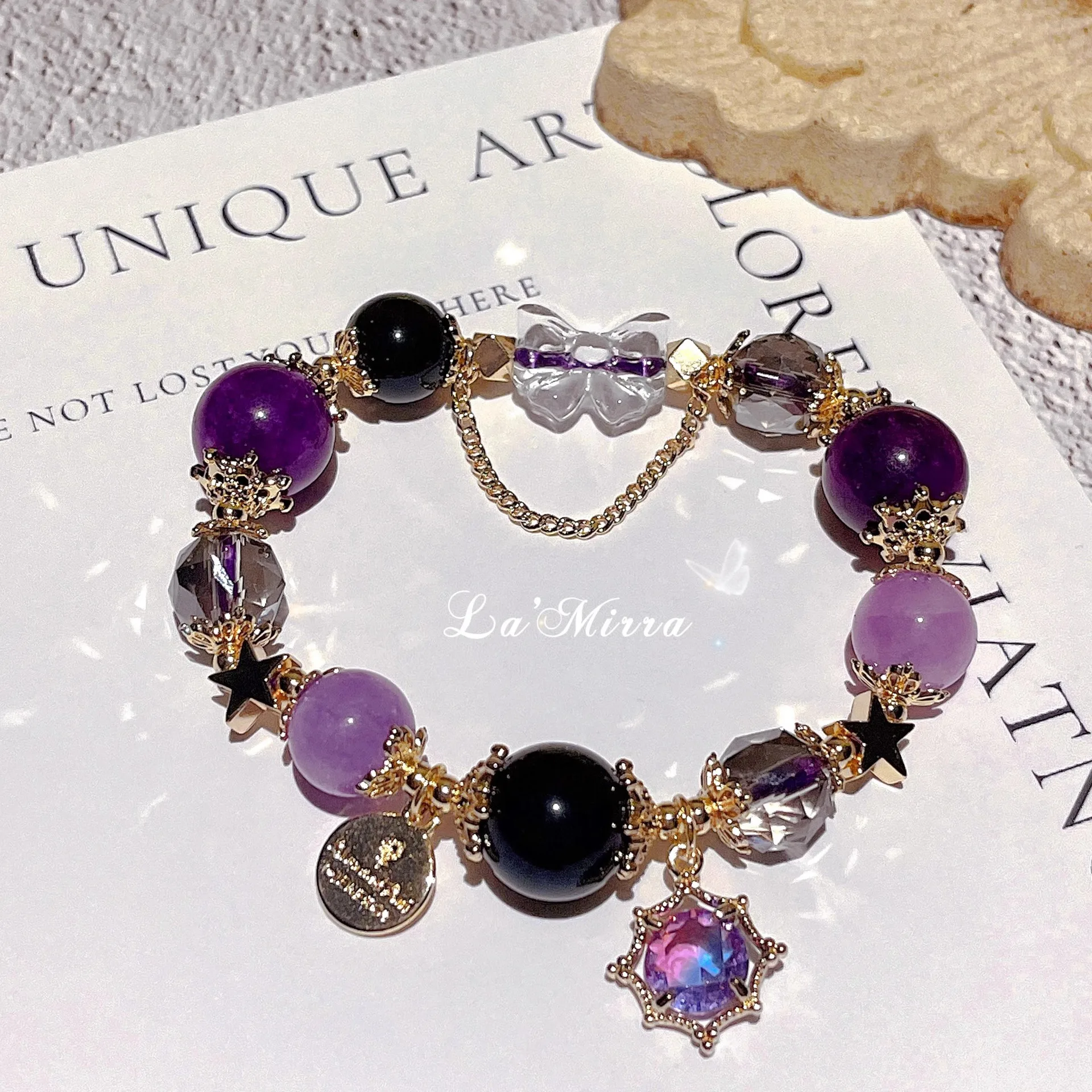 

2025 new lavender amethyst star bracelet female Joker high sense Obsidian bracelet