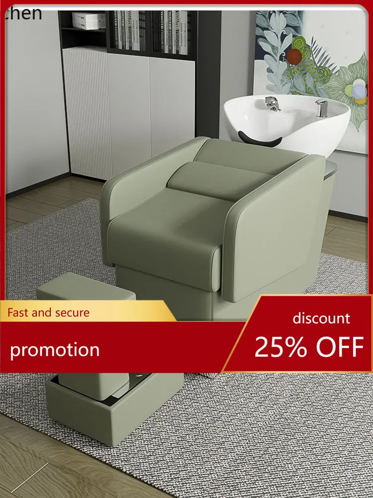 

YFY Hair Salon Semi-Reclining Shampoo Bed Barber Shop Deep Ceramic Basin