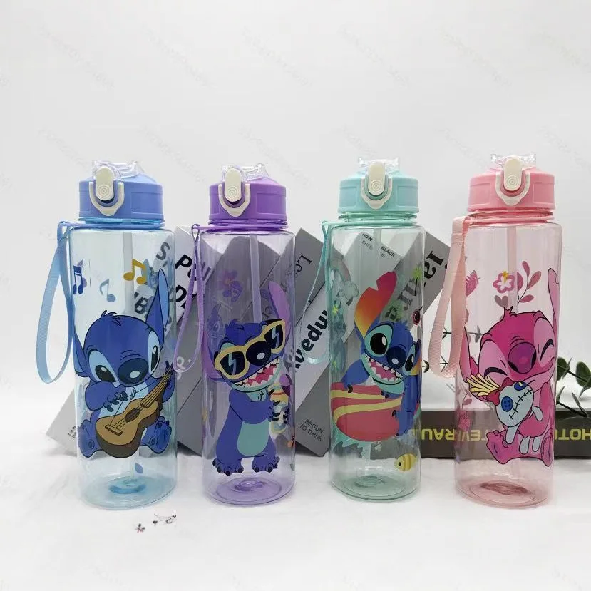 New Cartoon Lilo & Stitch Cute Single-Layer Cup Anime Stitch Plastic Cup With Flip Lid Straw Cup Kids Christmas Gift Toys