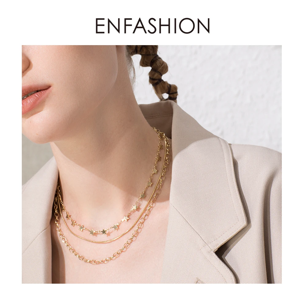 ENFASHION Boho Multi-layer Star Chain Choker Necklace Women Gold Color Stainless Steel Necklaces Fashion Jewelry Ketting P193035