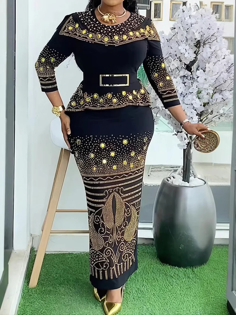 

Turkey African Dresses For Women Ankara Dashiki Shiny Crystal Maxi Robes Wedding Prom Birthday Evening Gowns Plus Size Dress