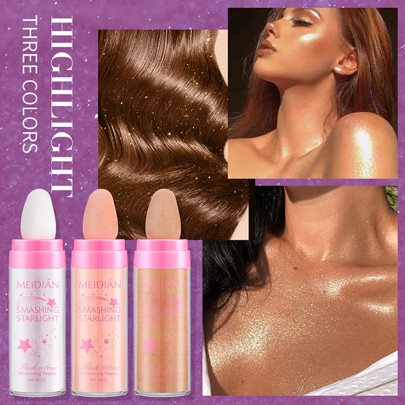 Resaltador de diamante para cara y cuerpo, polvo resaltador de brillo dorado y rosa, brillo de contorno, rubor en polvo, maquillaje facial, cosméticos, 1 unidad