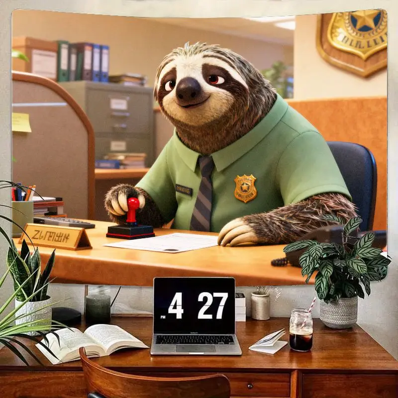 

1 шт., гобелен с изображением Зверополис, вспышка, ленивец, милая офисная сцена, современный полиэстер, настенный художественный декор для комнаты, эстетический подарок для фанатов.