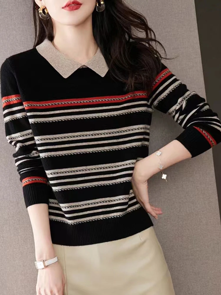 Korean Fashion Sweaters For Women Long Sleeve Knitted Tops Casual Striped Pullovers Sweater 2023 Autumn Winter Womens Clothing