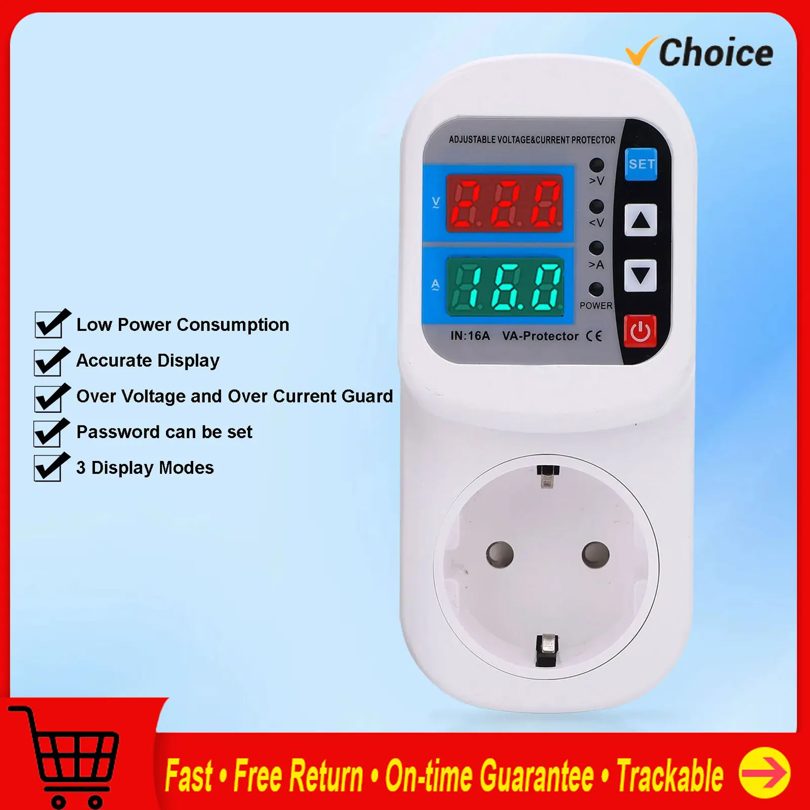 

Surge Protector Outlet 16A Adjustable Digital Display Automatic Voltage Current Guard Socket for Home Voltage Regulator
