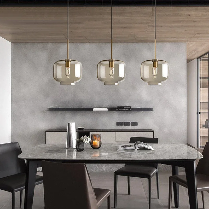 Imagem -04 - Modern Nordic Hanging Glass Lustre Pendant Light Loft Decor Lights Luminárias Industriais Cozinha e Restaurante Lâmpada E27 E26