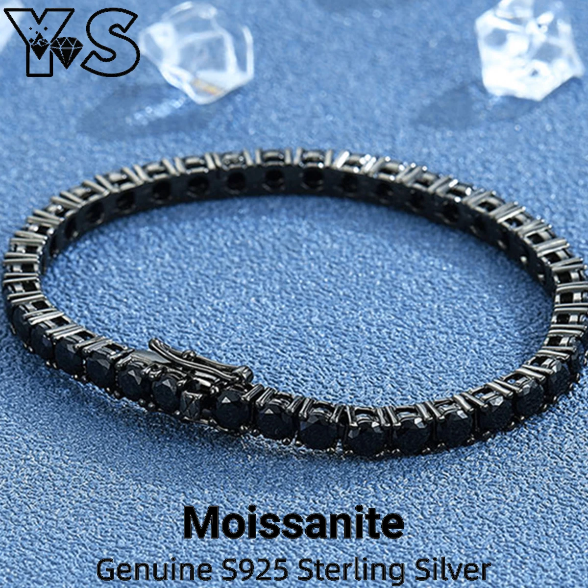 ‌ Bracelet de Tennis en argent Sterling S925 véritable plaqué noir, 3mm 4mm 5mm, Moissanite noire, bijoux modernes et élégants pour femmes ‌