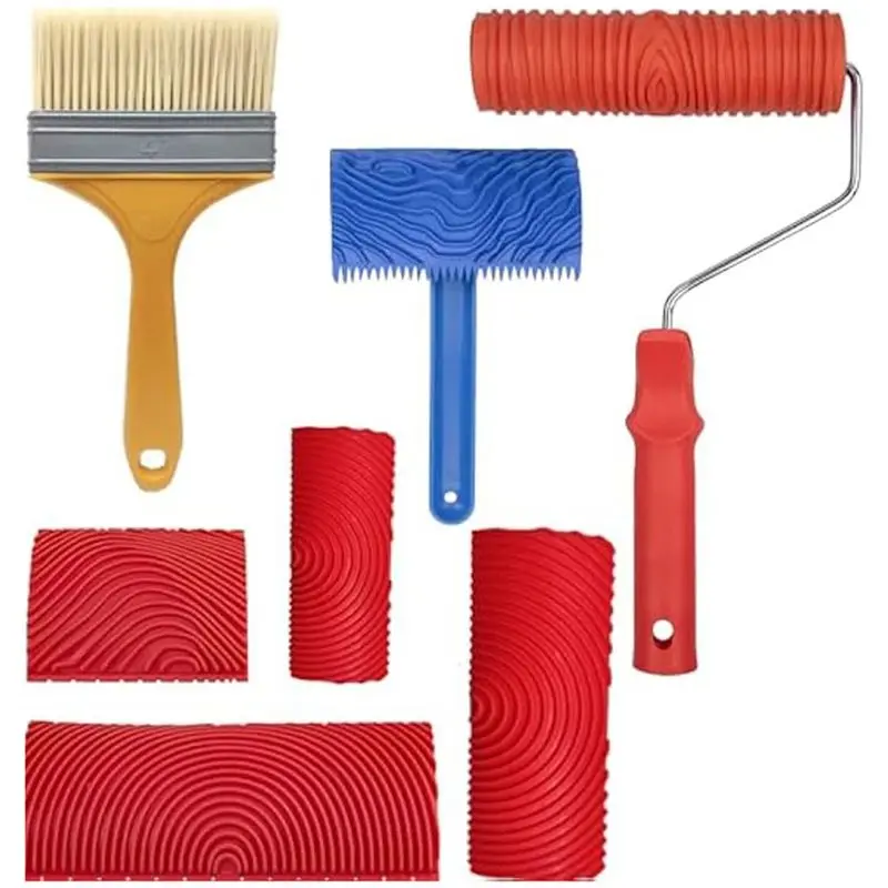 B03C-7Pcs Wood Grain Tool Kit Wood Grain Painting Tool Set Wood Grain Roller Wood Texture Paint Tool DIY Pattern Painting Roller