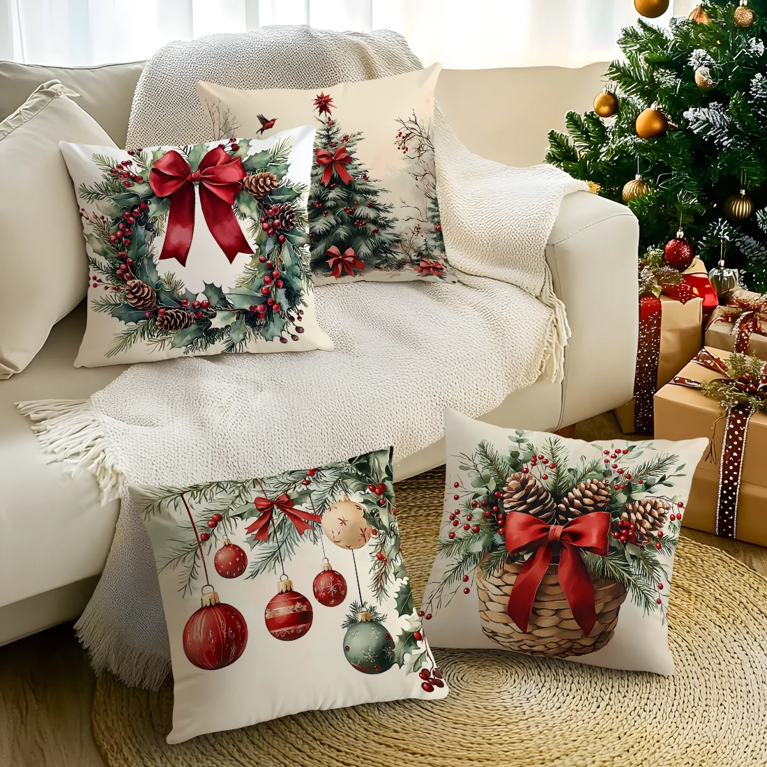 الشتاء سلة للزهور عيد الميلاد الديكور غطاء الوسادة رمي كيس وسادة للمنزل عيد ميلاد سعيد المخدة الديكور هدية