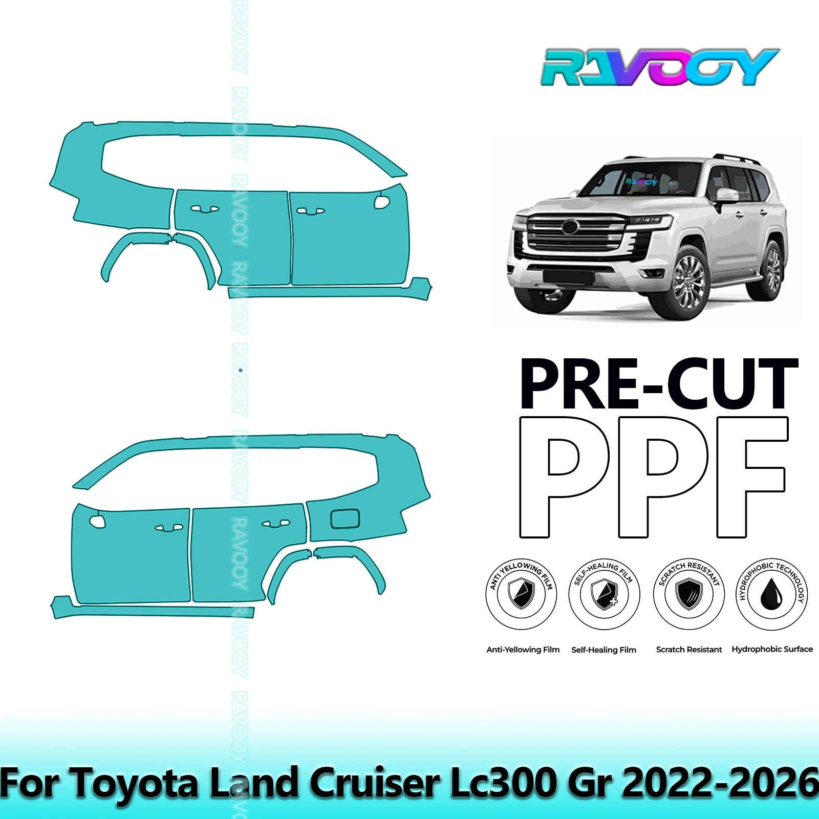 

For Toyota Land Cruiser Lc300 Gr 2022-2026 8.5mil Clear Matte Pre-Cut PPF Door & A/B Pillar Kit TPU Paint Protection Film Set