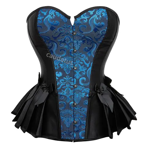 Blue Corset Top Women Overbust Bustier Steampunk Sexy Printing Lingerie Outfits Lace Plus Size Burlesque Costume Vintage Korsett