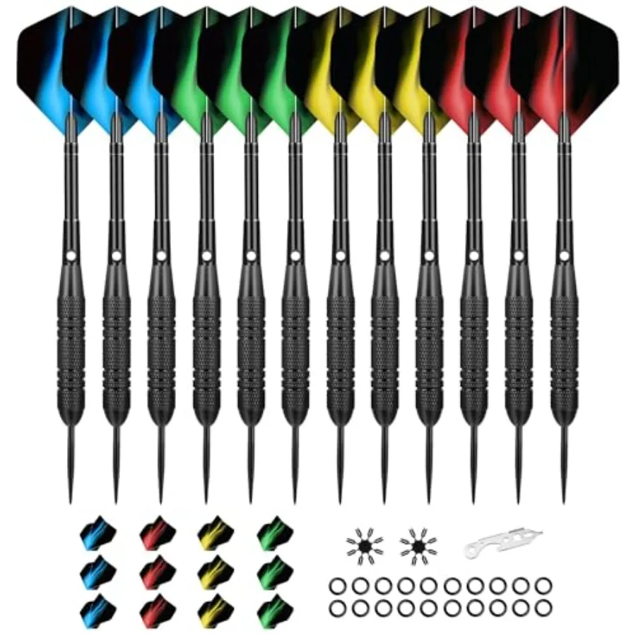 

12 Pack Steel Tip Darts, 24g Metal Dart Set with Premium Aluminum Shafts and 4 Style PET Flights, Perfect for Beginners and Dar