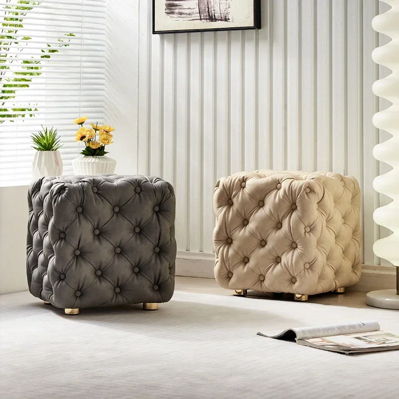 Light Luxury Pull Buckle Step Stool Modern Flannelette Hallway Ottoman Versatile and Practical Shoe Bench Chic Home Furniture