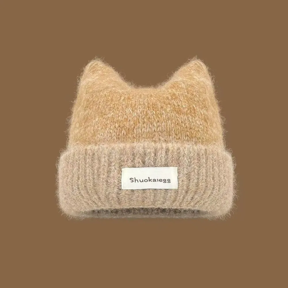 Niedliche, warme Mütze mit Katzenohren, Ohrenschutz, verdickte Strickmütze im Pullover-Stil, süßes Design, Wintermütze, Geschenk – Detail 10