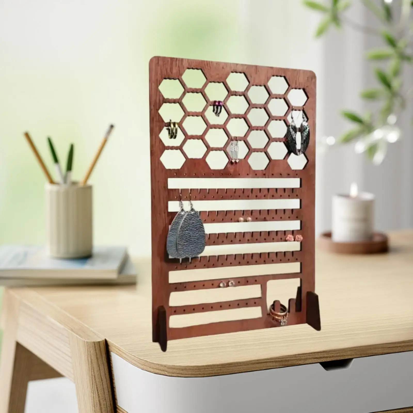 

Органайзер для ювелирных изделий, подставка для сережек, настольный подарок для женщин, практичный многофункциональный деревянный держатель для сережек для ожерелья