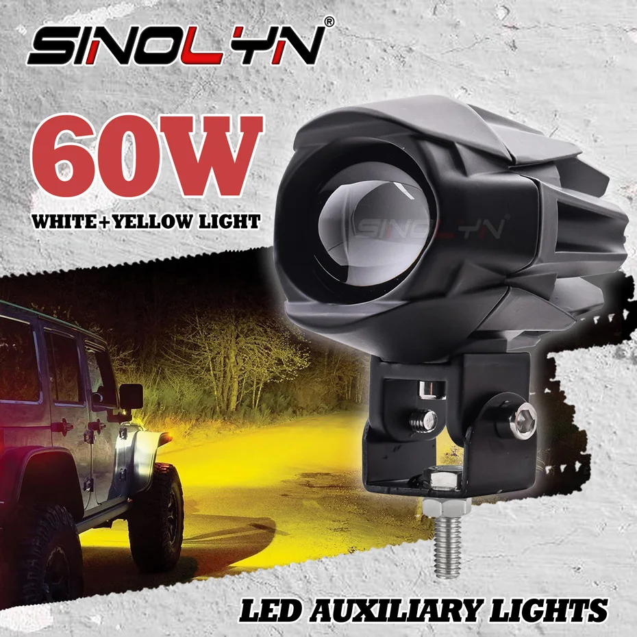 Sinolyn 9-60V Universal LED Spotlight Fog Lights Car Lights Projector Lens 6000K 3000K Auto 4x4 Off Road Motorcycles ATV SUV DIY