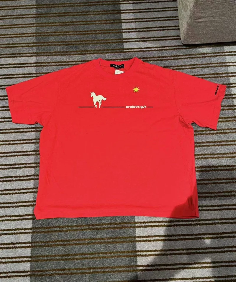 

Red Black PROJECT G/R T-shirt Men Women Vintage Oversize Short Sleeves Tops T Shirt