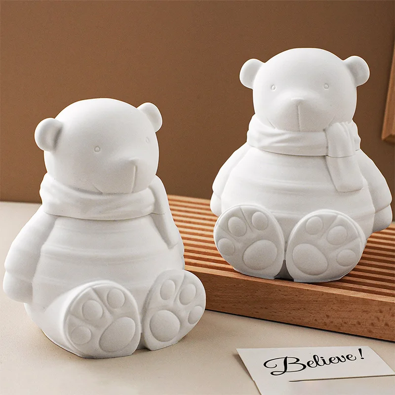 ثلاثية الأبعاد لطيف وشاح الدب شمعة جرة قالب من السيليكون DIY بها بنفسك الحيوان تصميم صندوق تخزين الحرف صنع الجص الراتنج قوالب الصب ديكور المنزل