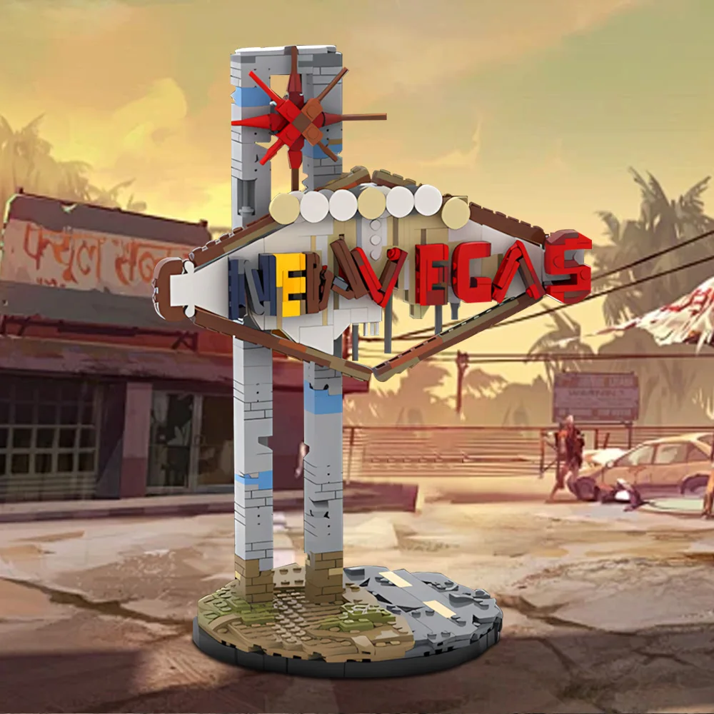 Gobricks MOC Street View New Vegass Sign Building Blocks Model Game Signage New Vegass Bricks diy Assembled Toy Children Gift