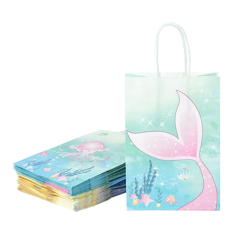 5pcs Cartoon Sea Animal Mermaid Tail Gift Bag Seahorse Mermaid Under The Sea Theme Party Baby Shower Birthday Gift Packaging Bag