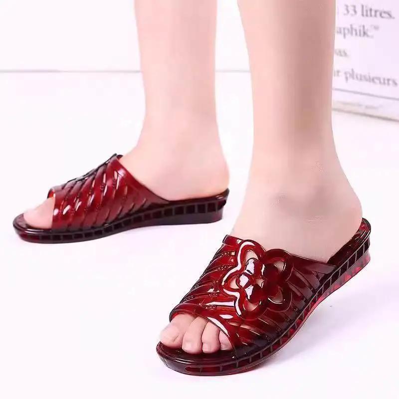 Sandalias de gelatina de cristal para mujer, talla grande, con soporte de plástico, antideslizantes para baño, sandalias de p...