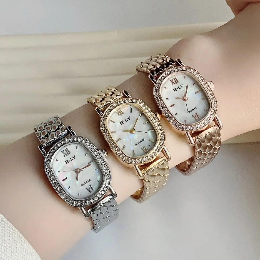 ساعة نسائية عصرية بيضاوية مرصعة بالألماس وسوار ساعة يد نسائية على شكل ساعة كوارتز أنيقة هدية relogio feminino