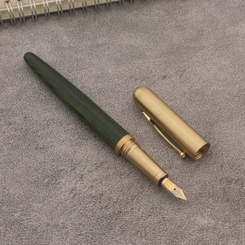 1pc Fountain Pen Peacock Green Wooden Screw Off Cap Stationery Office School Supplies Writing Ink Pens