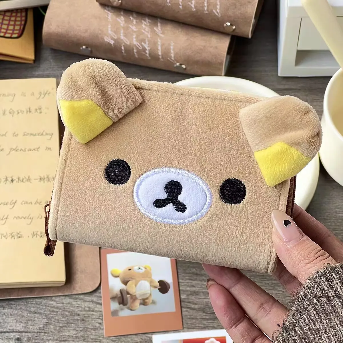 Cute Rilakkuma Bear Plush Stuffed Toy Wallet Purse Short Wallets for Women Girls Purses Money Clips Bag