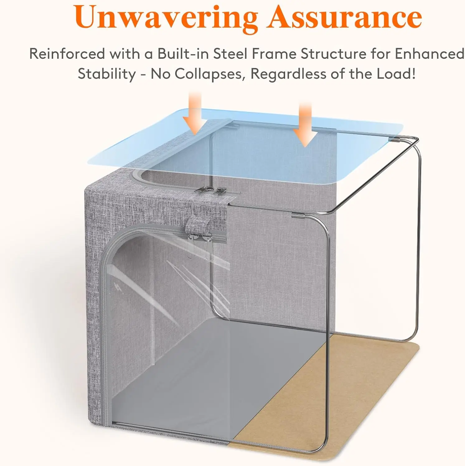 6-Pack Foldable Storage Bins with Metal Frame, Stackable Fabric Containers for Clothes and Blankets, 40L Capacity