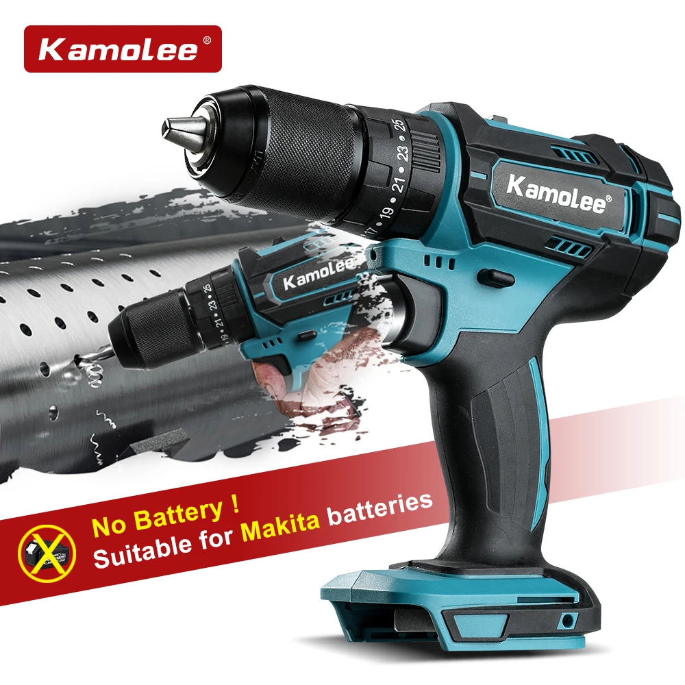Kamolee 10mm/13mm Brushed Cordless Electric Impact Drill Electric Screwdriver Home DIY Power Tools For 18v/21V Battery
