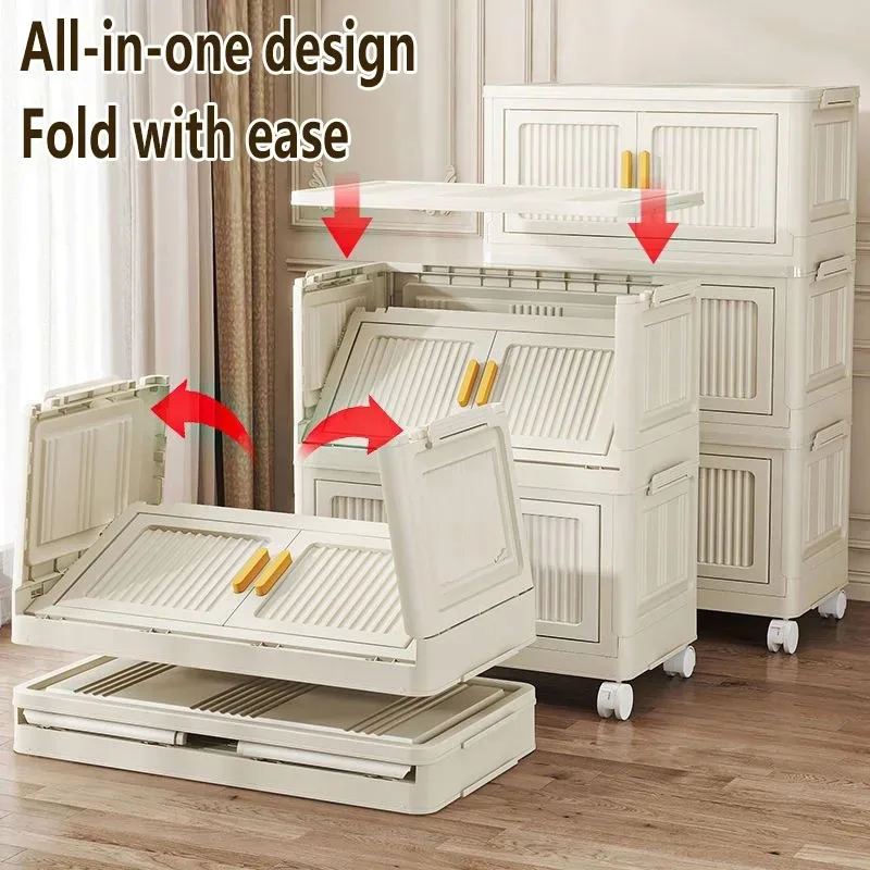 Multifunction Foldable Storage Cabinet Dustproof Wardrobe Sundries Cabinet Closet Organizer with Wheel
