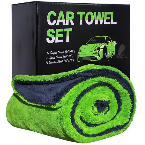 Car Drying Towel, Quick Car Wash Drying Towels, Super Absorbent, Double Sided Microfiber Towels for Cars Effortless & Scratch-Free Detailing, Green
