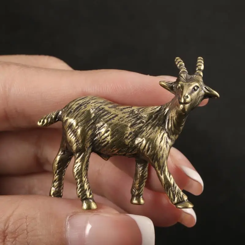 Antique Brass Antelop Statue Small Desktop Toy Ornaments Copper Animal Goat Figurines Paperweight Home Decors