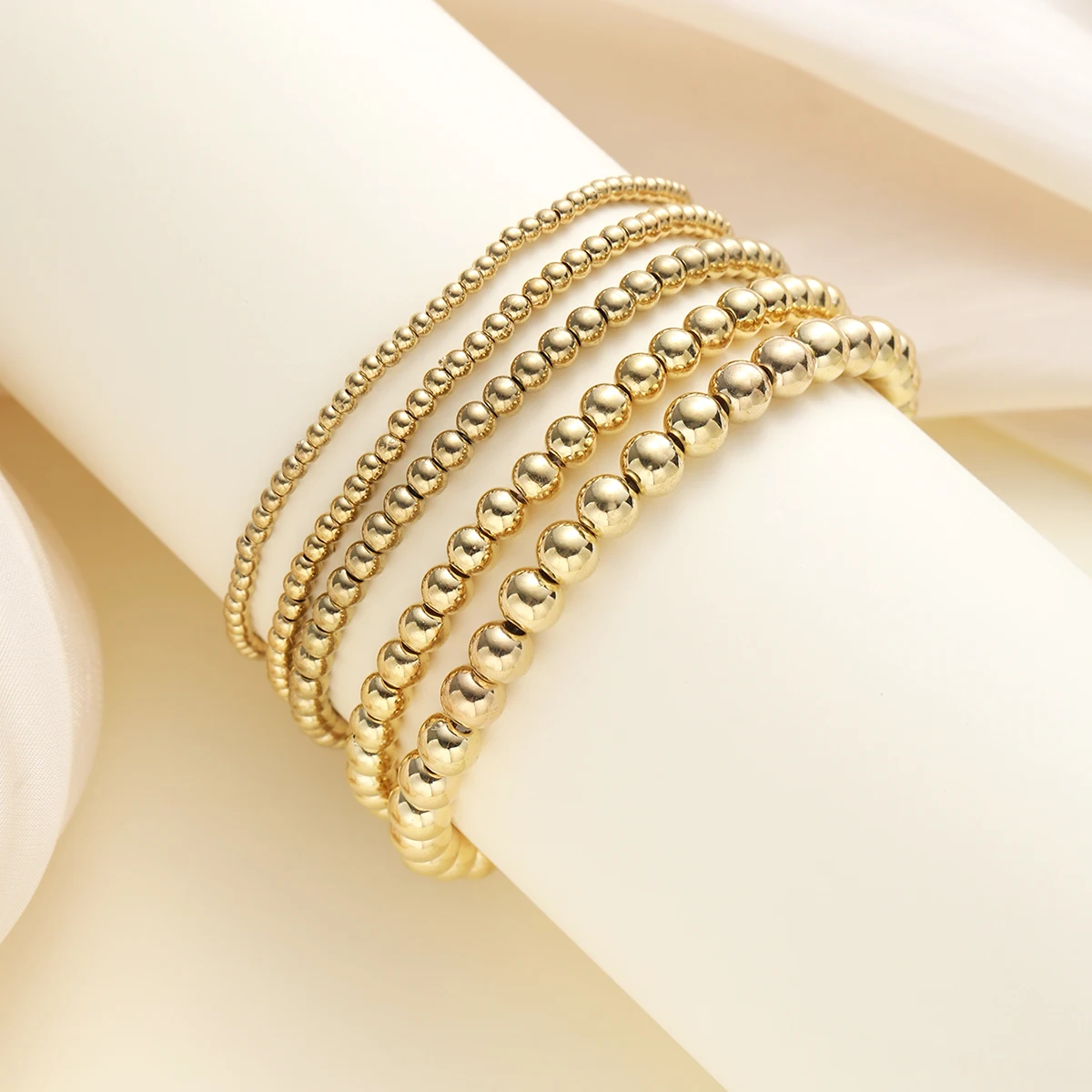 5pcs/set Vintage Beaded Bracelets for Women Men Simple Punk Gold Sliver Color Handmade Ball Bracelet Party Fashion Jewelry Gifts