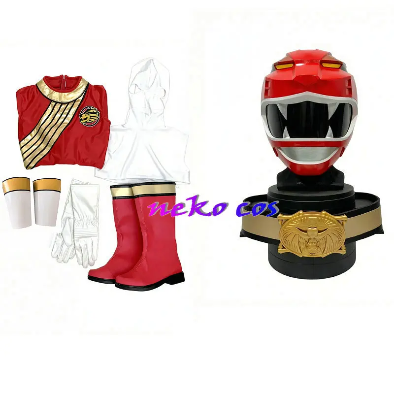 nekocos Hyakujuu Sentai Gaoranger Cosplay Costume Gao Red fullset belt shoes gloves helmet Bodysuits