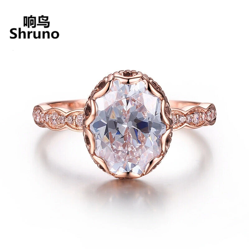 

Shruno Moissanite Ring Solid 14K Rose Gold 3ct 10x8mm Oval Moissanite Diamond Engagement Ring Women Wedding Band Fine Jewelry