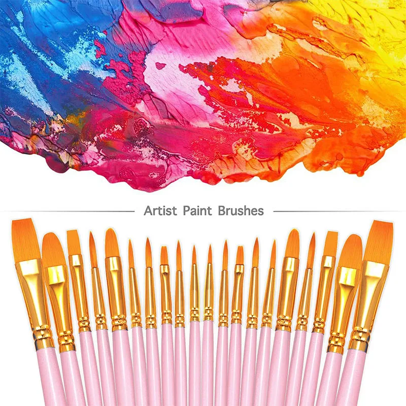 20Pcs Paint Brushes Set Nylon Hair Paint Brushes for Acrylic Oil Watercolor Face Nail Art, Miniature Detailing Painting Drawing