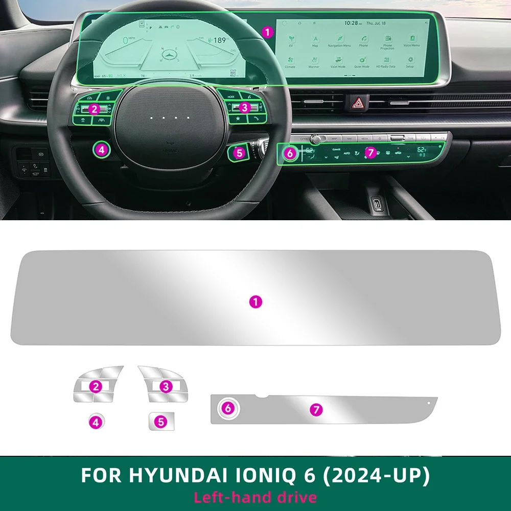 For Hyundai Ioniq 6 2024 2025 Car Interior Film TPU Transparent Protection Anti-scratch Dedicated Sticker Car Accessories