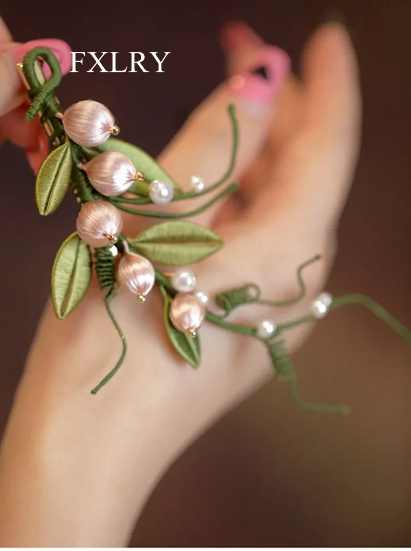 FXLRY Original Design Handmade Pearl Floral Hairpin Side Classical Hair Accessories